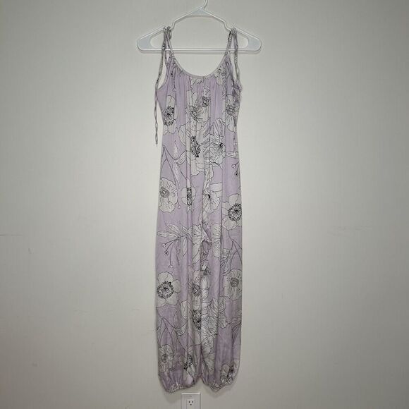 Victoria's Secret Womens Small One Piece Jumpsuit Purple Floral Satin Tie Straps - Picture 1 of 10
